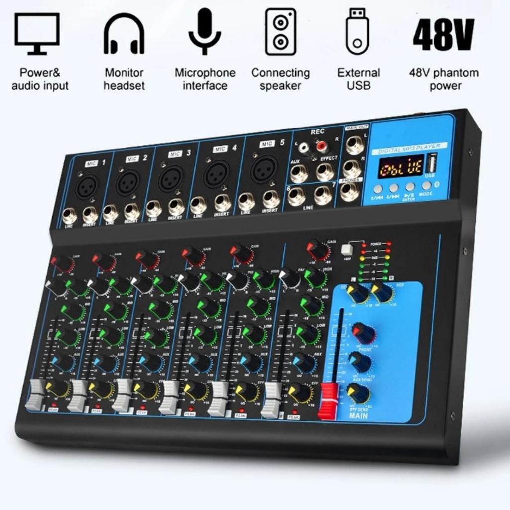 เครื่องเสียง มิกเซอร์ เครื่องเสียง Bluetooth 7 ช่อง mixer เครื่องเสียงมิกเซอร์เอฟเฟค เครื่องผสมเสียง