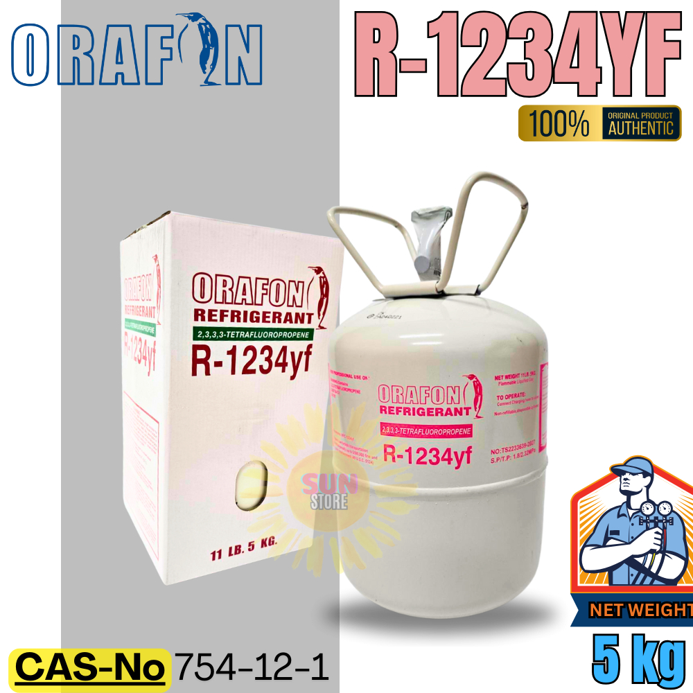น้ำยาแอร์ R1234yf ของแท้ ยี่ห้อ Orafon ถังพร้อมน้ำยาบรรจุ 5KG.(ไม่รวมนน.ถัง)