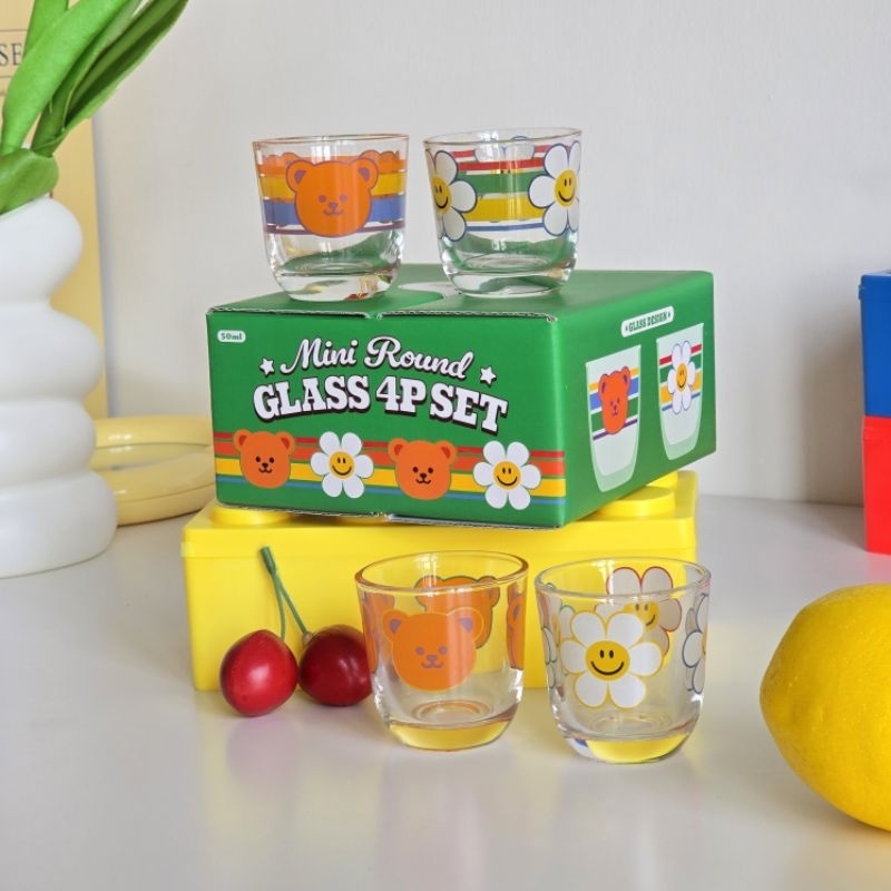 ( พร้อมส่ง ) Wiggle Wiggle mini Round Glass 4P Set ชุดแก้วโซจู 4 ใบ