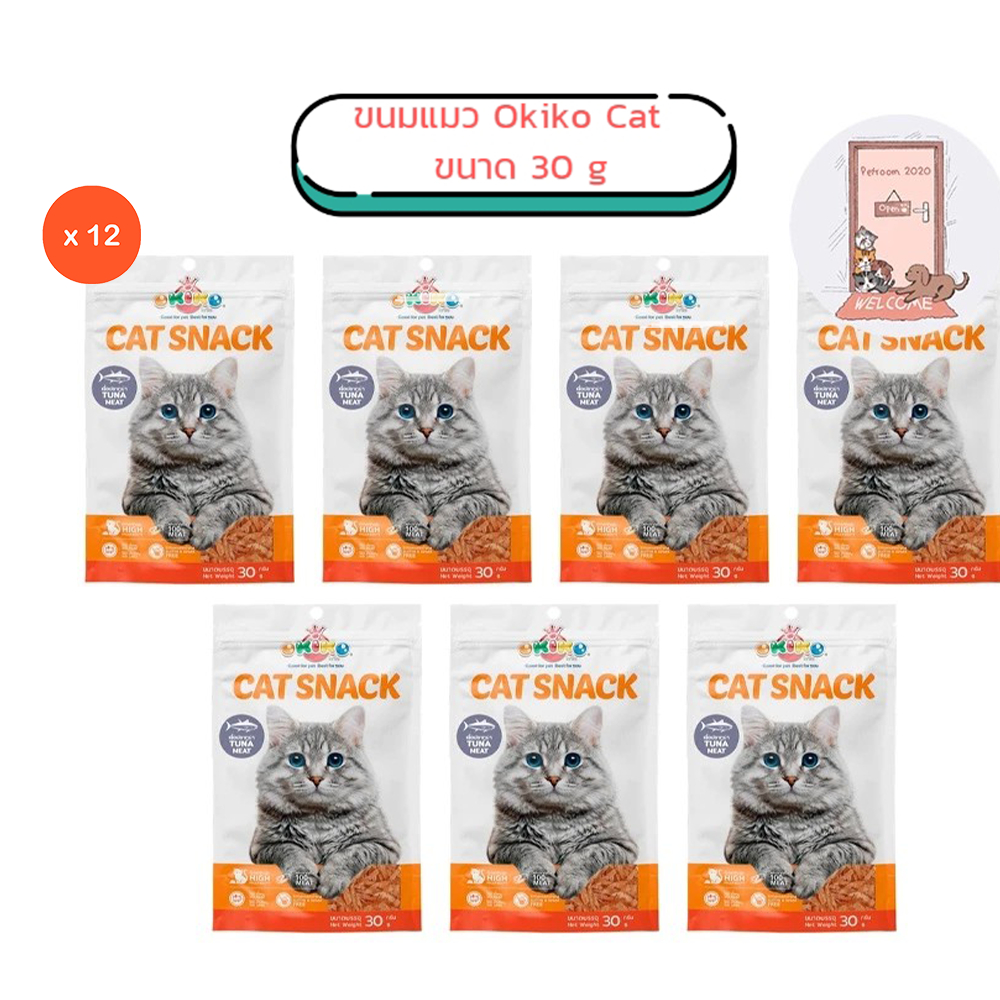 (ยกโหล)ขนมแมว Okiko Cat สำหรับแมว 3 เดือนขึ้นไป ขนาด 30g x12 ซอง