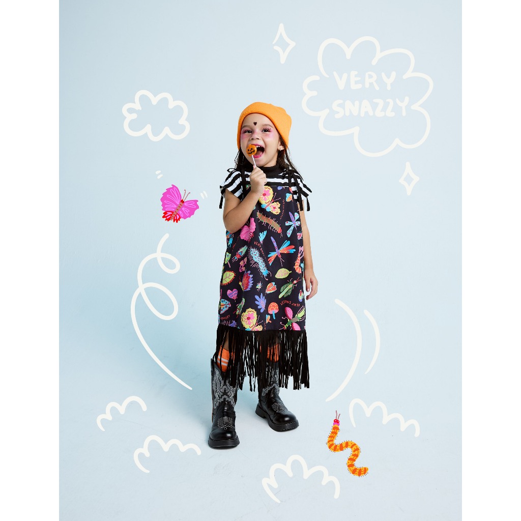 ชุดเดรส Oh my little creepy bug maxi dress ชุดเดรสเด็กผู้หญิง ลายแมลง เนื้อผ้าดี ใส่สบาย พร้อมส่ง