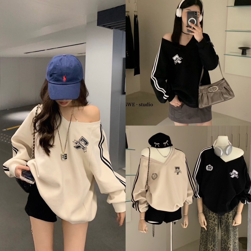เสื้อแขนยาวคอวีสกรีนลายรุ่น 2706 TAG:WG.WE