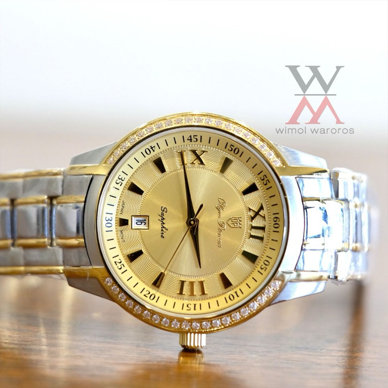 นาฬิกา OP (Olym Pianus) รุ่น 5655M-405E Sapphire QUARTZ (หน้าทอง-เรือนสองกษัตริย์)