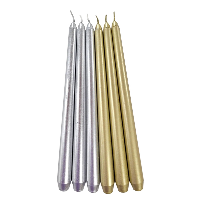 เดอะเบสท์สเตชั่น เทียนแท่ง เทียนเทปเปอร์ เคลือบกากเพชร สีเงิน สีทอง 10นิ้ว Tapper Candles.