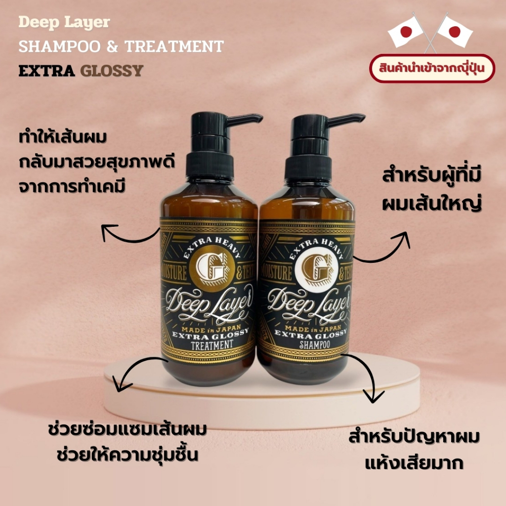 Deep Layer extra Glossy Shampoo 500ml + Treatment 470g แชมพู+ครีมนวด จี สำหรับผมเส้นใหญ่