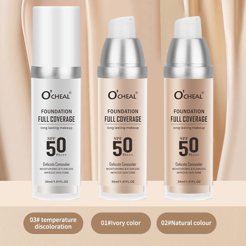 รองพื้นO‘cheal รองพื้นชนิดน้ำ ขวดหัวปั๊ม เนื้อละเอียดบางเบา ปรับสีผิวขาวใส spf50 ผิวหน้าเรียบเนียน