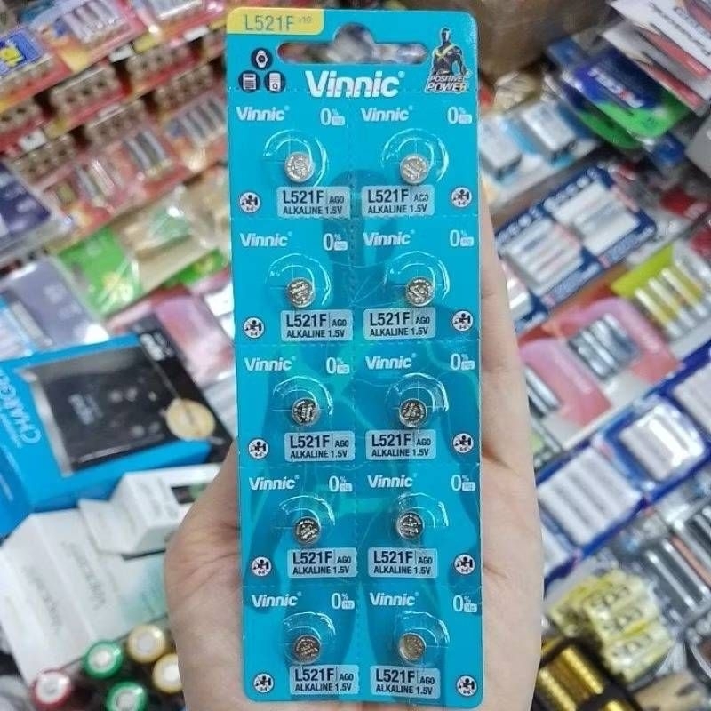 ถ่านกระดุม Vinnic L521F, LR521 1.5V แพค10ก้อน ของใหม่ ของแท้