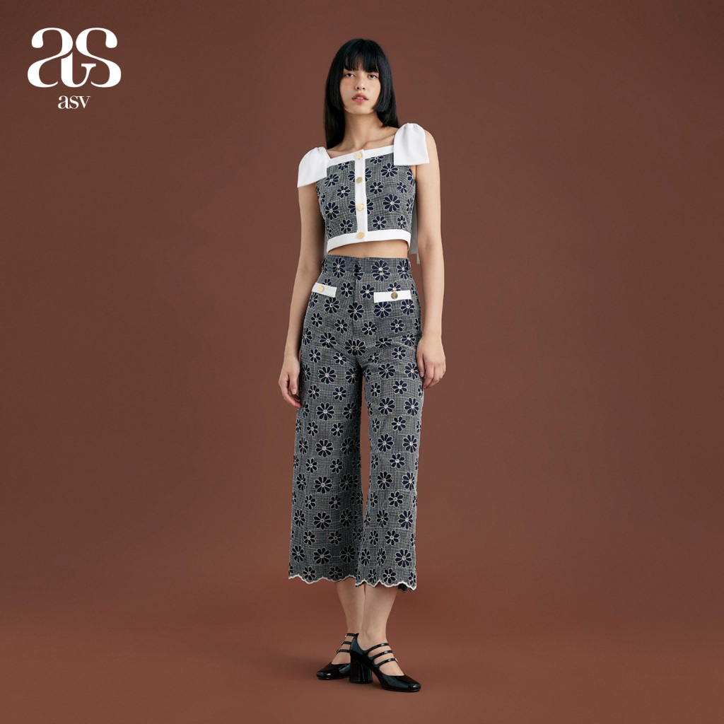 [asv aw24] Daisy Dreams Culottes Pants กางเกงผู้หญิง เอวสูง ขายาว ทรงคูลอต แต่งโค้งเว้าชายเกงกาง แต่งกระดุมทอง ผ้าคอตตอน