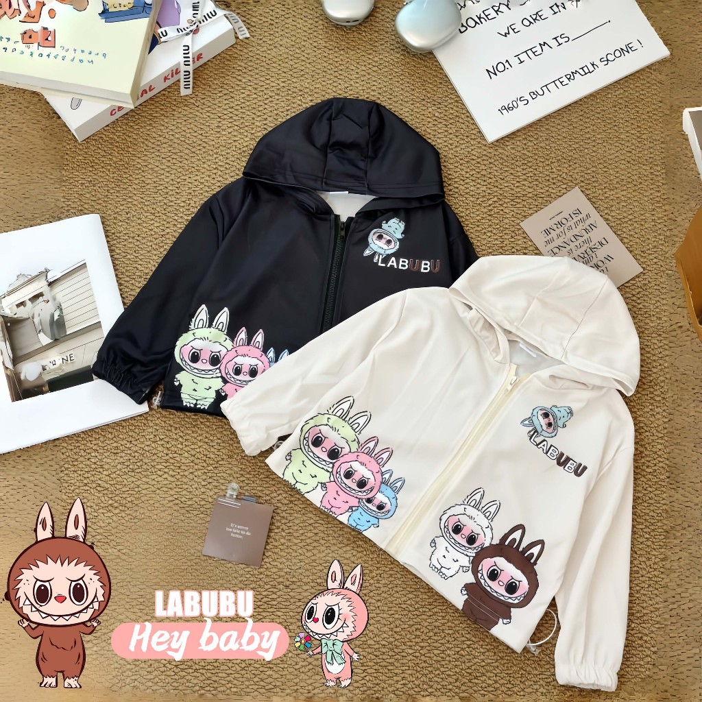 2-11 ปี เสื้อคลุมเด็กมีฮู้ดลาบูบู้ เสื้อแจ็คเก็ตเด็ก กันลม กันหนาว เสื้อคลุมเด็กน่ารัก สไตล์เกาหลี