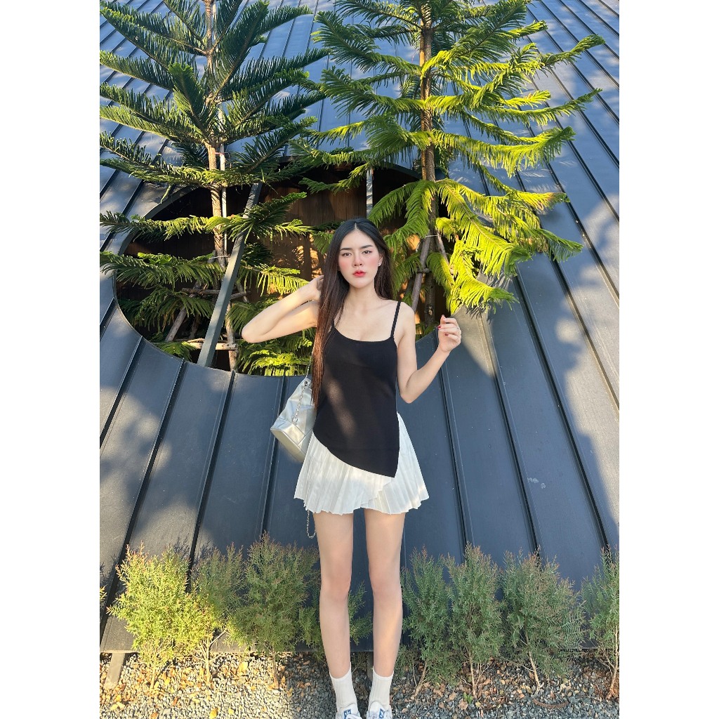 Aurora 🛒พร้อมส่ง🚚เสื้อสายเดี่ยว สีพื้น ไหมพรม สายคล้องไหล่ ผ่าด้านข้างสุดเซ็กซี่ แบบบาง ผ่าข้างมีซับใน ทรงพิเศษ11059 - รูปที่ 3