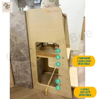 Montessori wooden Learning Tower Lite (Kitchen Helper Tower ) 3 L Height Adjustable มอนเตสซอรี่ บันไดสำหรับเด็ก ไม้จริง