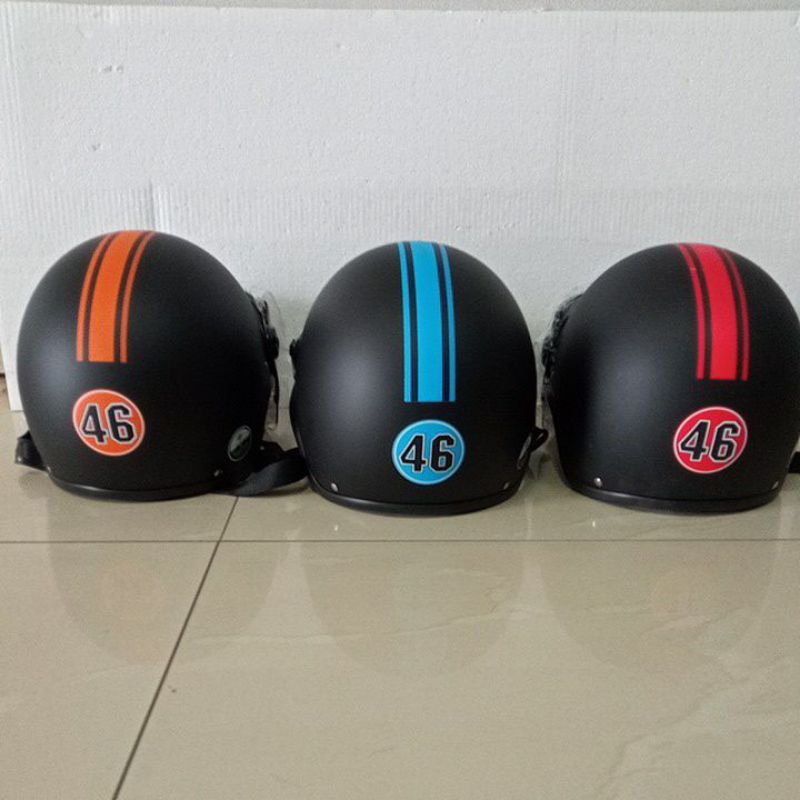 หมวกกันน็อค มีมอก. ครึ่งใบ พร้อมเลนส์หน้าหมวก BJJ new ลายเลข46 หมวกกันน๊อคมีมอก.