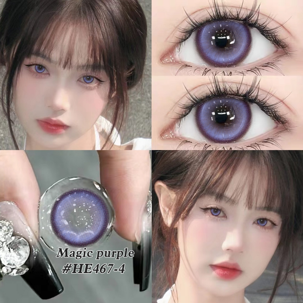 ซื้อ2แถมยาหยอดตา】【0.00~-4.50】Yilala Fashion คอนแทคเลนส์สี FOG Color Purple/Green ขนาดมินิ 14.0mm~14.5mm