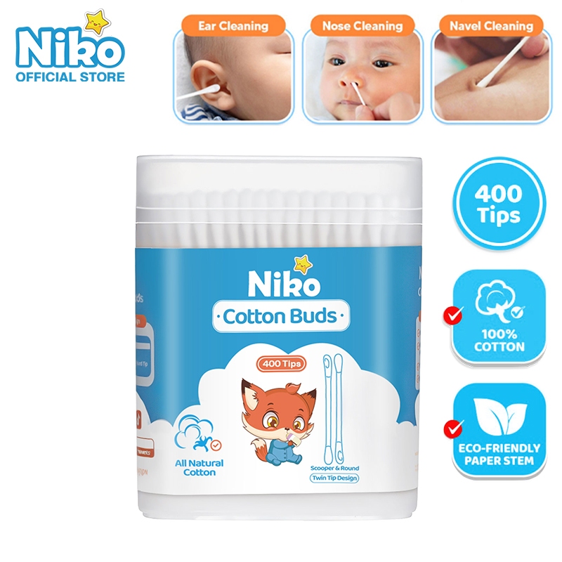 Niko  สำลีก้านกระดาษ สำหรับแคะหู หัวเล็ก 200 ก้าน คอตตอนบัตแคะหู