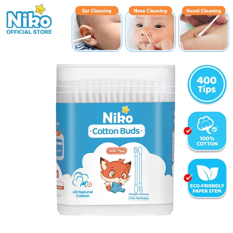 Niko สำลีก้านกระดาษ สำหรับแคะหู หัวเล็ก 200 ก้าน คอตตอนบัตแคะหู