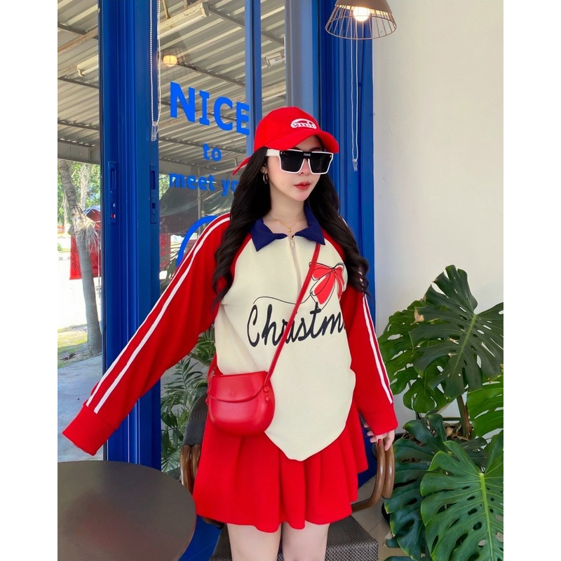 ชุดเชตชิ้นเสื้อแขนยาวคอปกชิบ+กระโปรงมีชับใน