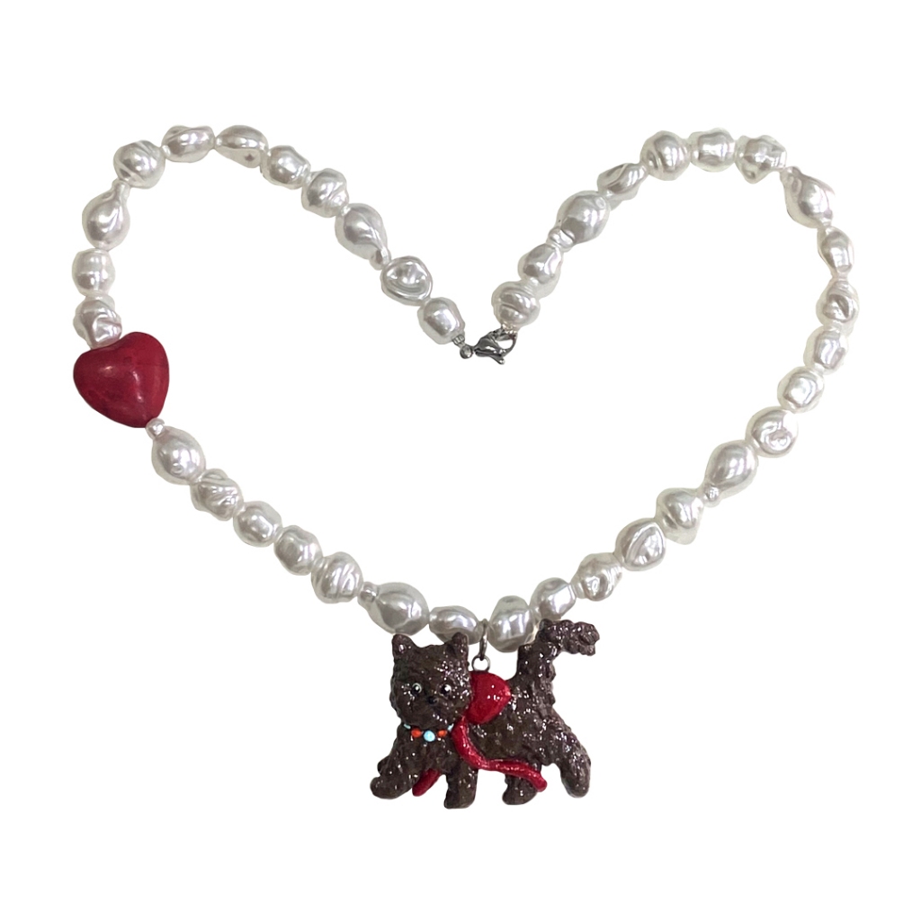 BLACKDOG BKK-AW2432-Cat necklace (Hand made)-สร้อยลูกปัดตกแต่งงานปั้นมือ