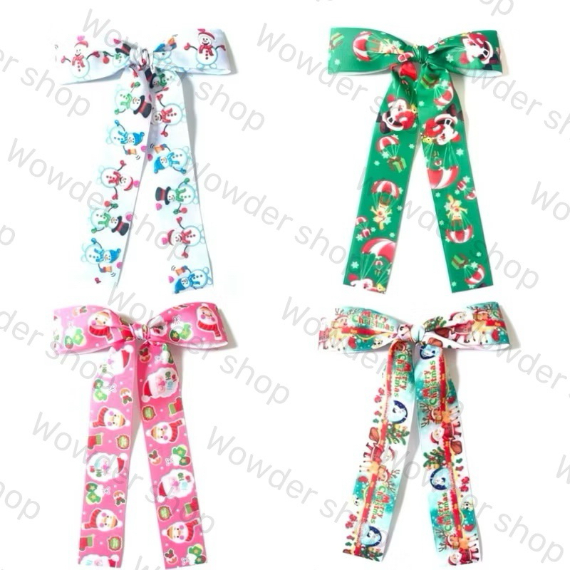 พร้อมส่ง!! กิ๊บโบว์หางยาวติดผมลายคริสต์มาสน่ารักๆ สำหรับเด็กหญิง