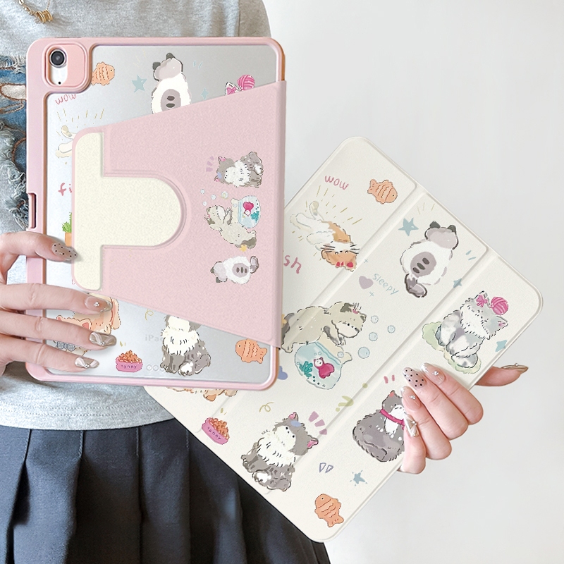🚀จัดส่งทันที🚀เคสไอแพด ลูกแมว Mini7 Pro13 Air7 Gen12 Air6 11น่ารัก เคส iPad อะคริลิคหมุนได้ 360 Gen6