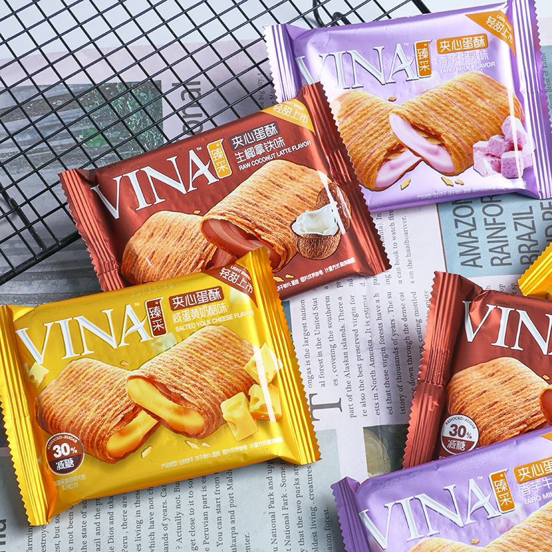 พร้อมส่ง คุกกี้โรลกรอบVINA รสชีสไข่เค็ม เผือก และรสมะพร้าวลาเต้ แบบใหม่ นำเข้าจากต่างประเทศ