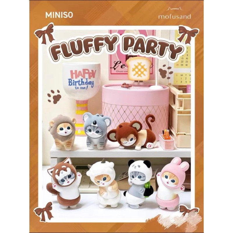 📌[พร้อมส่งยกกล่อง]📌 โมเดลแมว  Mofusand Fluffy Party By Miniso งานลิขสิทธิ์ ของแท้