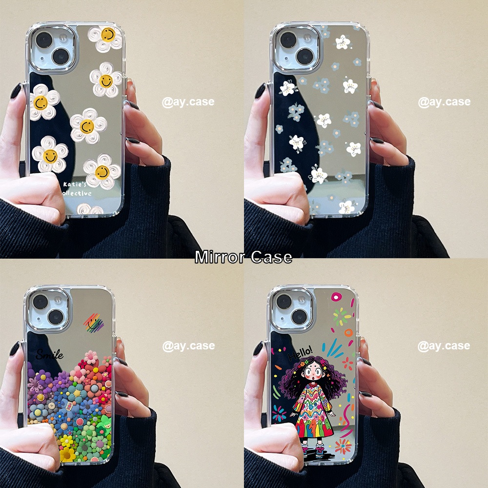 🚚COD🚚Case For เคส iPhone 16 17 Pro Max 11 13 15 14 12 17 Pro Max เคสไอโฟน 13 กรณีโทรศัพท์มือถือ Mirror Flowers Case