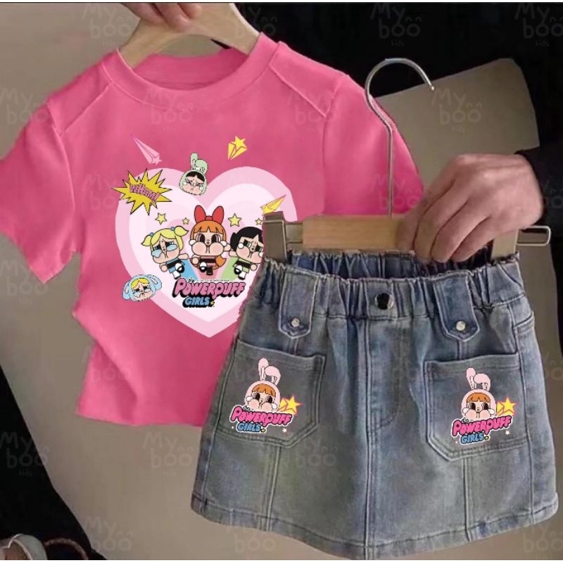 ชุดเซตกระโปรง ppg กระโปรงยีนแท้งานเสื้อยืดสกีนลายppgผ้ายีนส์เนื้อดีมากแม่