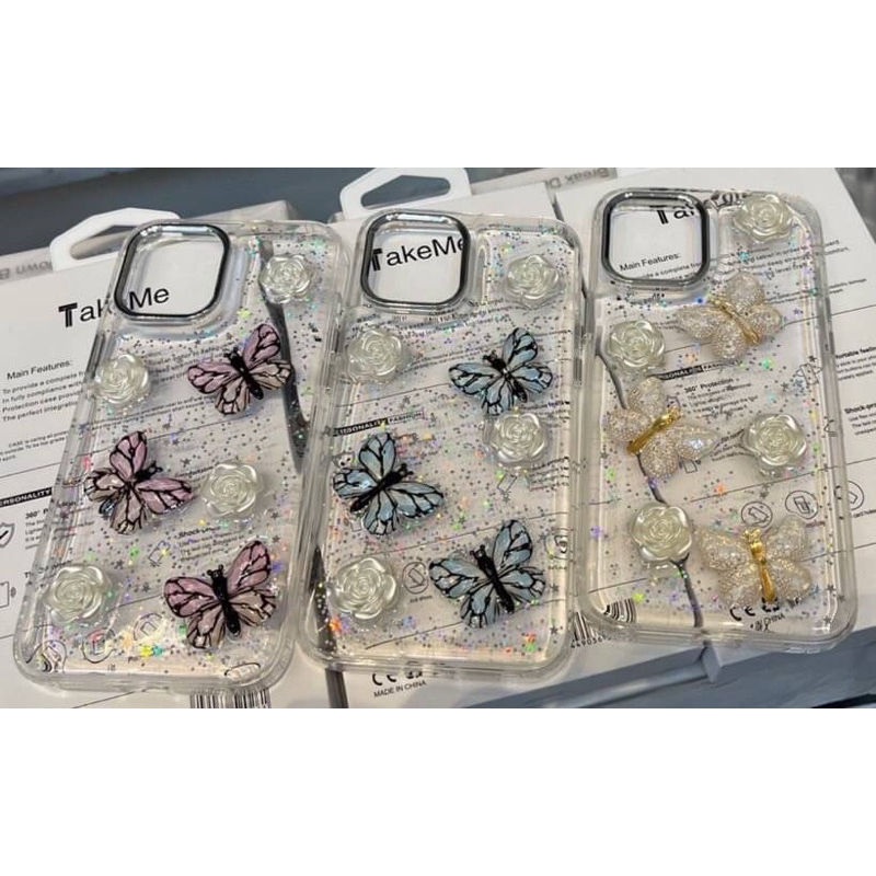 เคสอะคริลิคผีเสื้อ+ดอกไม้นูนมีรุ่นlp6G，7G/8G，6plus/7plus/8plus，11，12/12pro，12promax，13，13pro，13promax，14-16promax