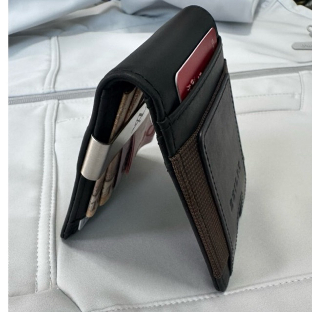 กระเป๋าสตางค์ Zeilix Flaco Money Clip แบบหนีบ 2 พับ หนังแท้ สีดำ/น้ำเงินกรมท่า