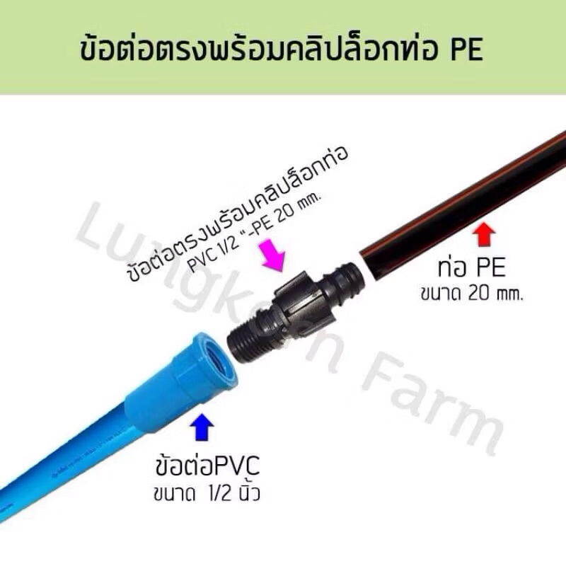 ข้อต่อตรง pvc 4 หุน เป็น PE 20 mm. พร้อมคลิปล็อก