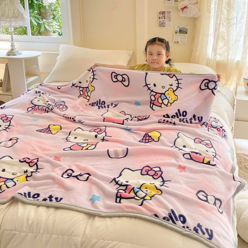 พร้อมส่ง ผ้าห่มนาโนเกรดพรีเมี่ยมป้ายซานริโอSanrio ขนาด5ฟุตและ3ฟุต