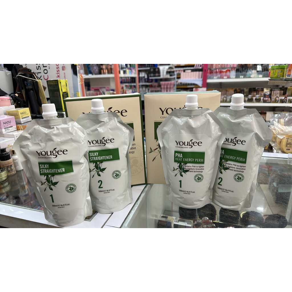 ครีมยืดผมยูจี Yougee ยูจี PHA Heat Energy Perm สูตรออแกนิค ครีมยืดผมถาวร 500ml x2ถุง แถม โกรกยืดยูจี 500 มล
