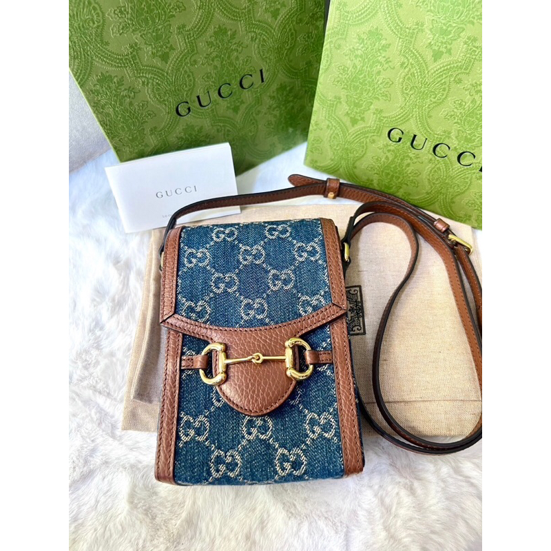 กระเป๋าสะพายข้าง GG New Gucci horsebit 1955 mini bag in blue denim  2024