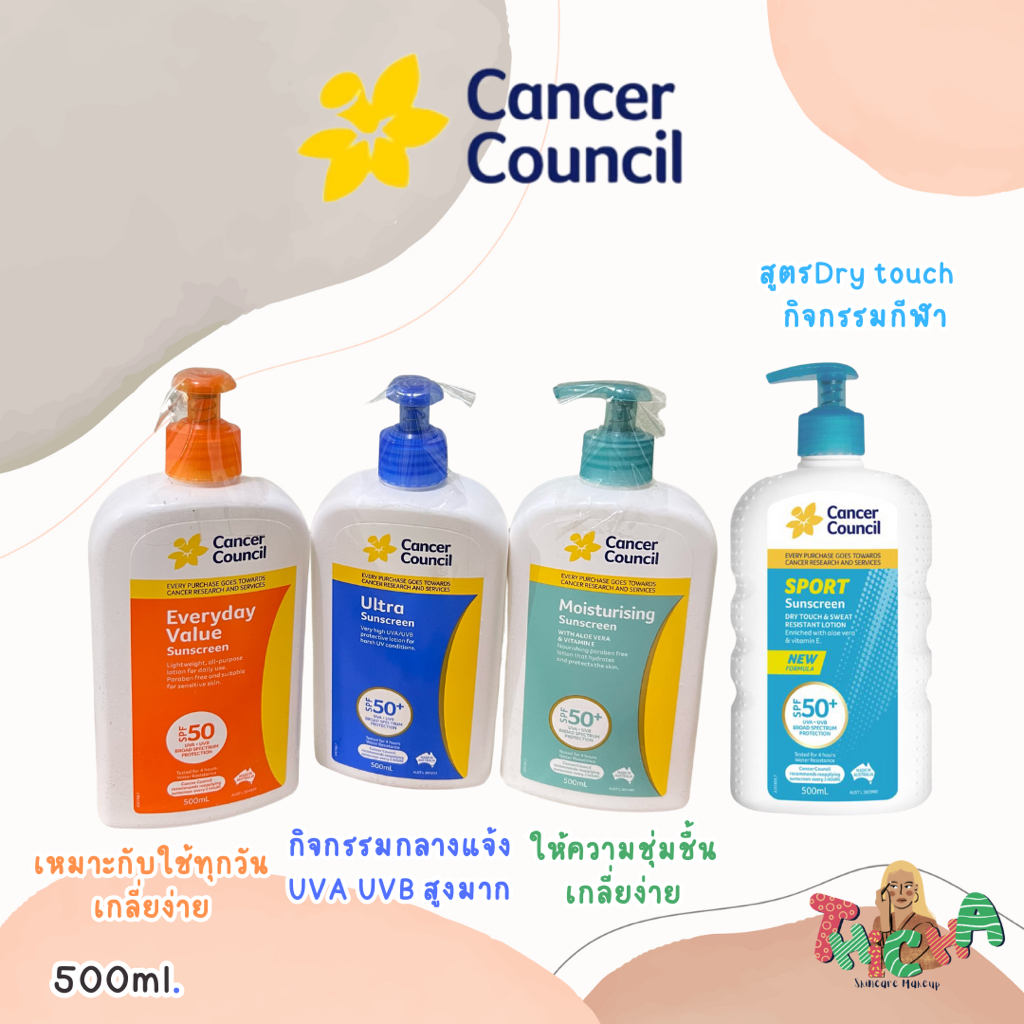 ใช้โค้ดวิดีโอลด30% CANCER COUNCIL ULTRA,EVERYDAY Moisturising Sunscreen SPF50+ 500ml กันแดดจากออส