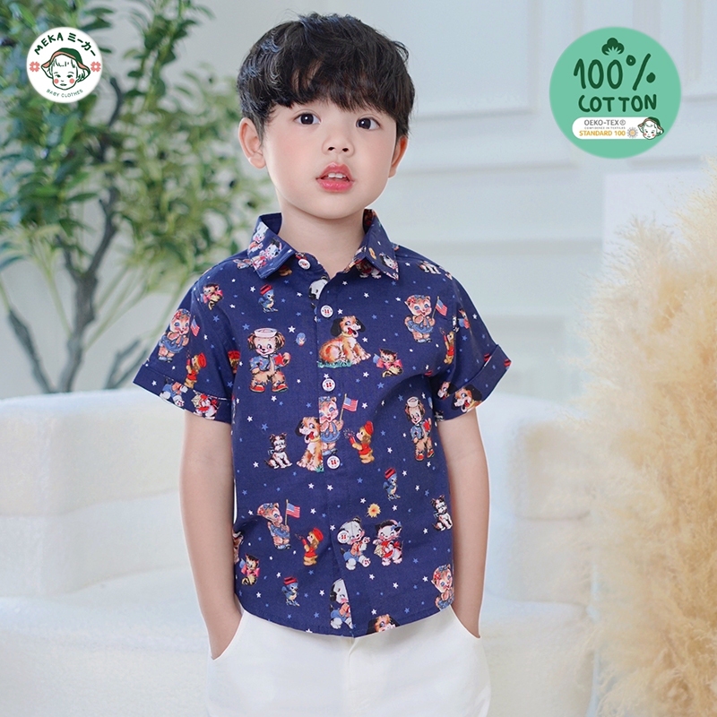 [พร้อมส่ง ] เสื้อเชิ้ตเด็กชาย ลาย Friends forever [อายุ 18m-8y] ผ้า 𝙋𝙧𝙚𝙢𝙞𝙪𝙢 𝘾𝙤𝙩𝙩𝙤𝙣 𝙆𝙤𝙧𝙚𝙖𝙣 แบรนด์ 𝙈𝙚𝙠𝙖.𝘽𝙖𝙗𝙮 𝘾𝙡𝙤𝙩𝙝𝙚𝙨