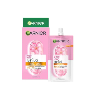 (1กล่องx6ซอง) GARNIGR การ์นิเย่ ไบรท์คอมพลีทสิตามินซี/ซากุระโกลว์ เซราไมด์ เซรั่ม-ครีม ทาหน้า SPF30PA+++