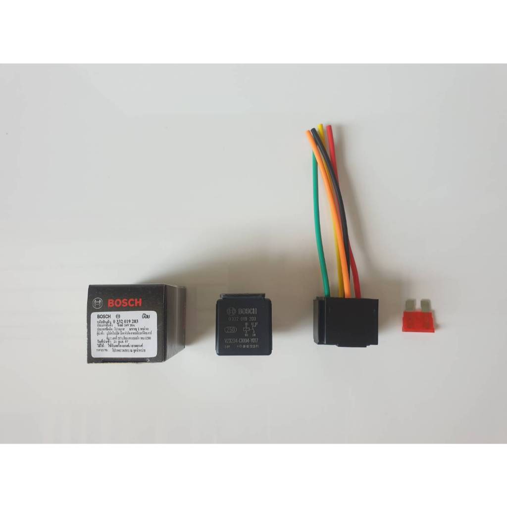 รีเลย์+ปลั๊ก+สาย+(ฟิวล์เสียบใหญ่คละขนาด) 24V 5 ขา BOSCH แท้ ราคา 100 บาท
