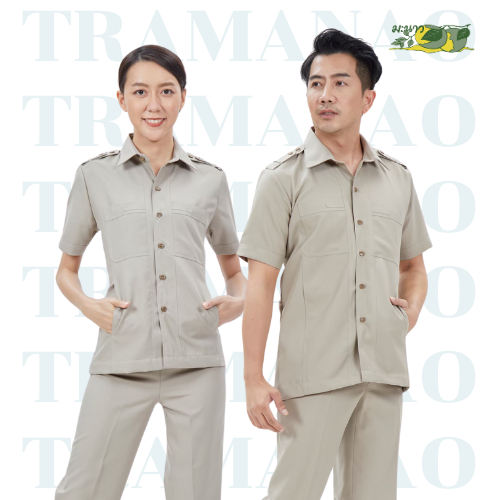 เสื้อซาฟารีสีกากี (เสื้อเดี่ยว) ตรามะนาว ชาย/หญิง ผ้าเสริท (สินค้าพรีออเดอร์ รอสินค้า 3-5 วัน ไม่รวมเสาร์-อาทิตย์)