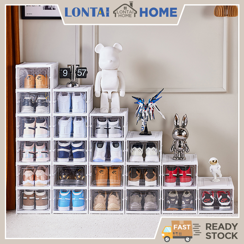 LONTAI ชั้นวางรองเท้าพับได้ ชั้นวางรองเท้า กันฝุ่น ประหยัดพื้นที่ ความจุขนาดใหญ่ ตู้เก็บรองเท้า ชั้นวางรองเท้าพลาสติก