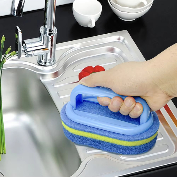 Sunflower66 แปรงทำความสะอาด ที่จับพลาสติก มีฟองน้ำในตัว แปรงทำความสะอาดอเนกประสงค์ พร้อมส่ง