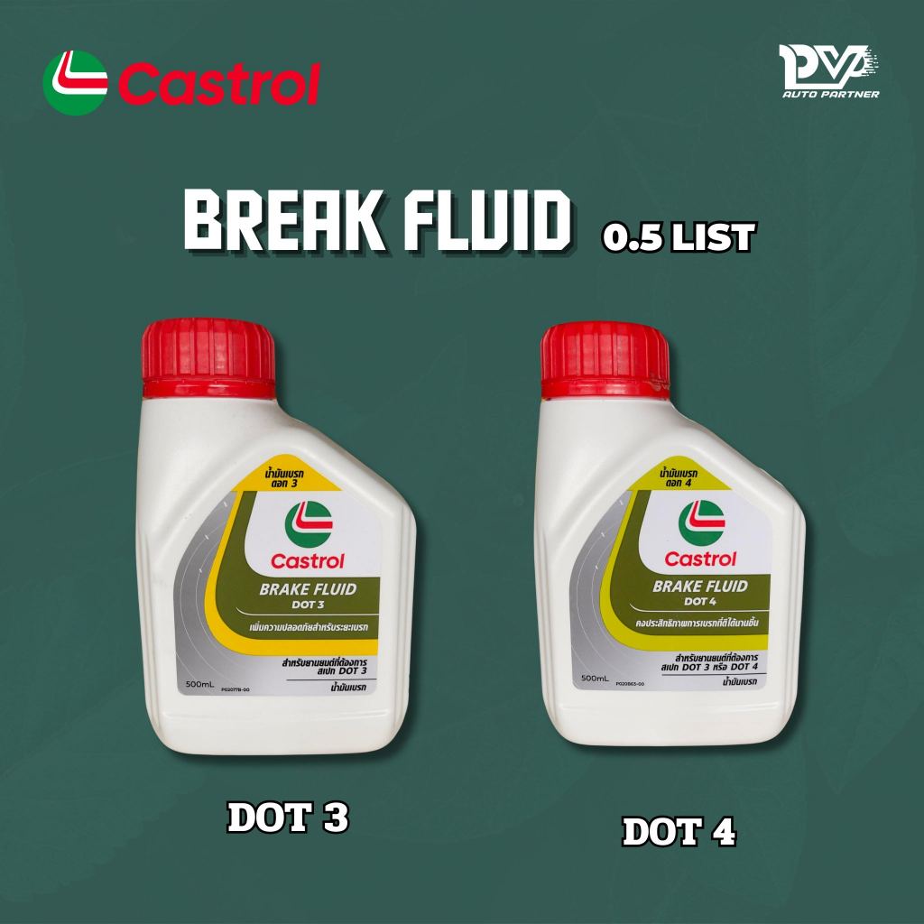 น้ำมันเบรก คาสตรอล ดอท 4 และ ดอท 3 ขนาด 0.5 ลิตร CASTROL DOT 4 / DOT3 BRAKE FLUID 0.5L