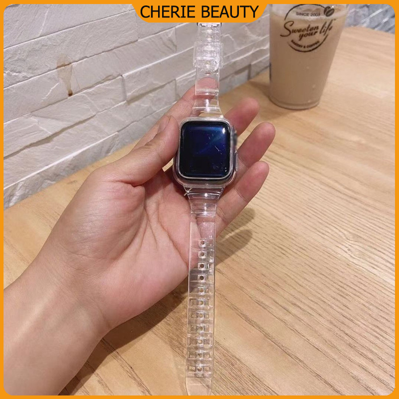 สายธารน้ำแข็งแบบใส iwatch 9 8 SE/7/6/5/4 สายโปร่งใสธารน้ำแข็ง 45mm.42mm.44mm.40mm.38mm.41mm