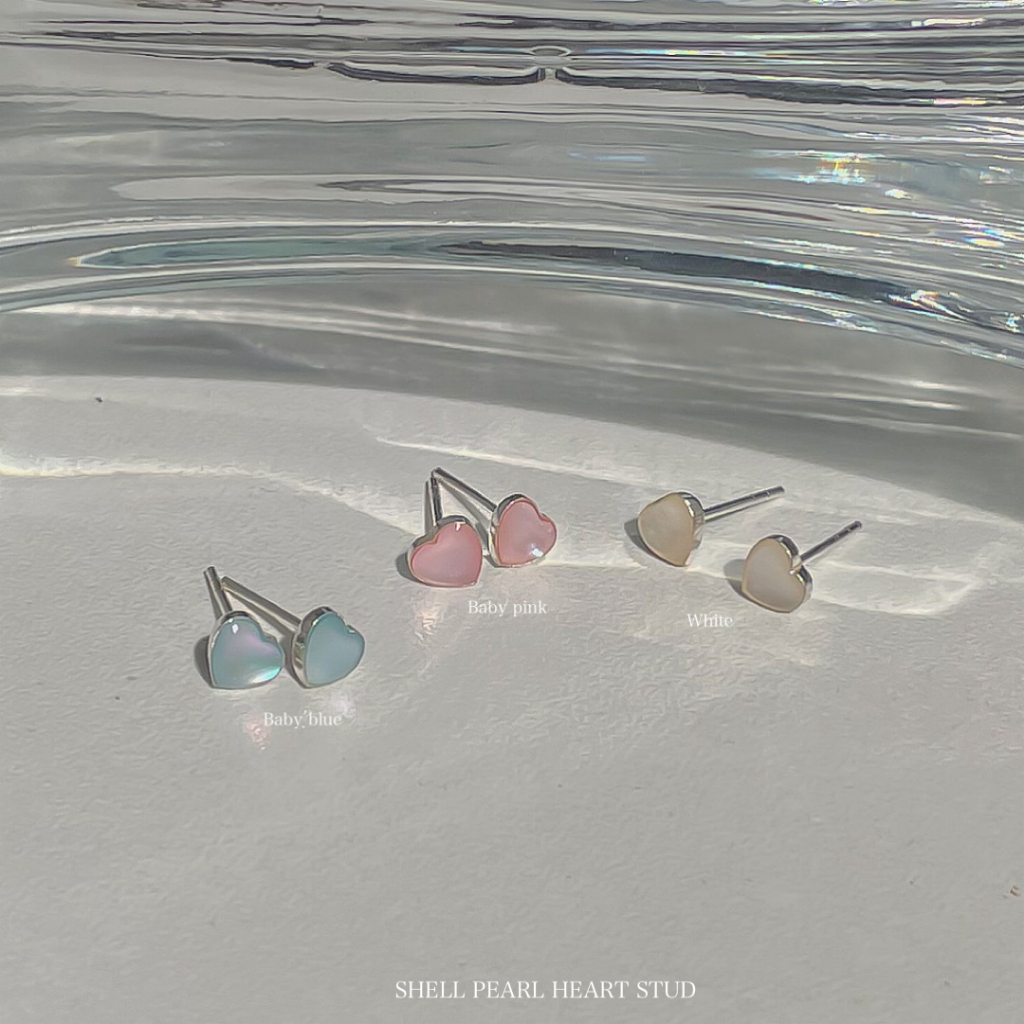 SissyJewelry // ต่างหูเงินแท้ รุ่น shell pearl heart stud (5x5mm)