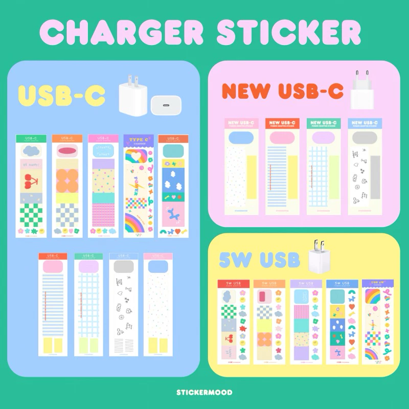 **ทักแชทขอโค้ด** ⭐️🩵🎀สติกเกอร์แปะหัวชาร์จ Charger sticker USB-C / 5W-USB ⭐️🩵🎀(รหัส : SF_001-6)