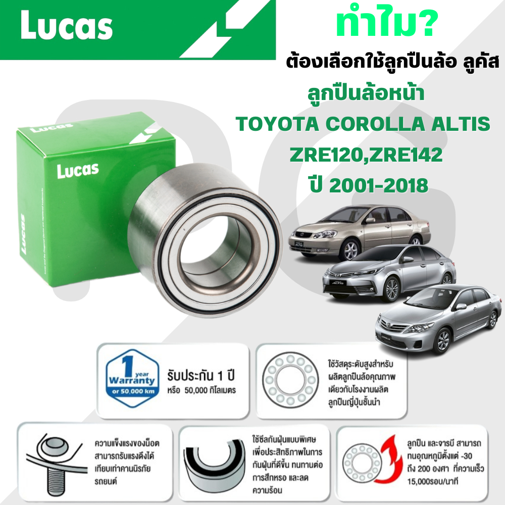 LUCAS ลูกปืนล้อหน้า TOYOTA COROLLA ALTIS ZRE120,ZRE142 ปี 2001-2018 (1 ลูก)
