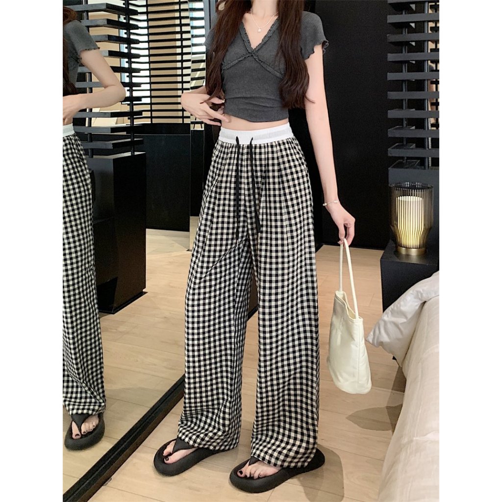 💓กางเกงลายสก๊อตผู้หญิง💓 กางเกงขากว้าง กางเกงเอวสูง กางเกงลำลอง กางเกงหลวม - รูปที่ 6