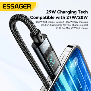 Essager Type-C to L PD29W สายเคเบิลข้อมูลจอแสดงผลดิจิตอล USB2.0 ลวดถัก มาพร้อมกับ Velcro for ip