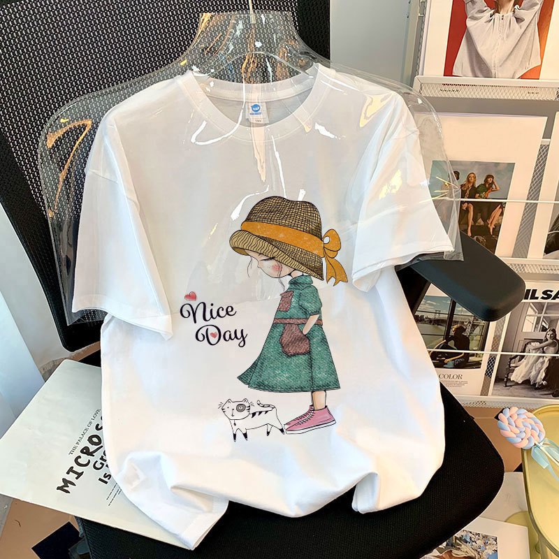 You-T เสื้อยืดผู้หญิง ใหญ่พิเศษ ไม่จำเป็นต้องรีดผ้า เสื้อยืดสีขาว ไม่หดตัว ผ้าฝ้าย 100% ส่งจากกรุงเทพฯ S-4XL