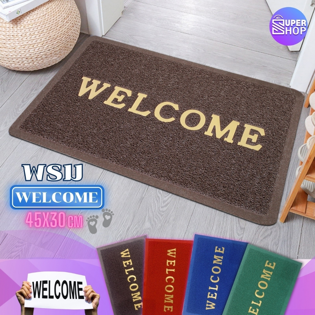 พรมดักฝุ่นกันลื่น ลาย WELCOME ยางอย่างดี PVC ทำความสะอาดง่าย ขนาด 30x45 cm พรมเช็ดเท้า(รหัส 7068-1)