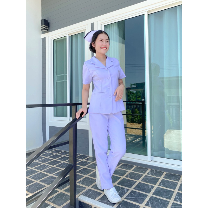 DD-UNIFORMเสื้อพยาบาลสำเร็จรูป ปกเทรลเลอร์มน สีขาวโอโม่
